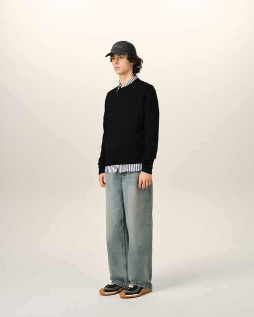 Black crewneck wool sweater with Ami de Coeur - Man - 6 - AMI Paris - Ami Paris