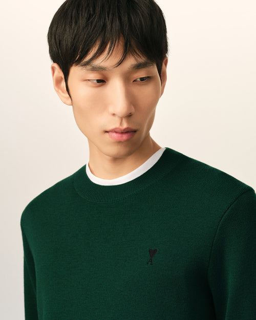 Green crewneck wool sweater with Ami de Coeur - Man - 4 - AMI Paris - Ami Paris