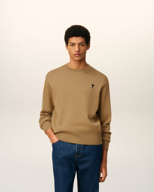 Brown Wool Ami De Coeur Crewneck Sweater - 1 - Ami Paris