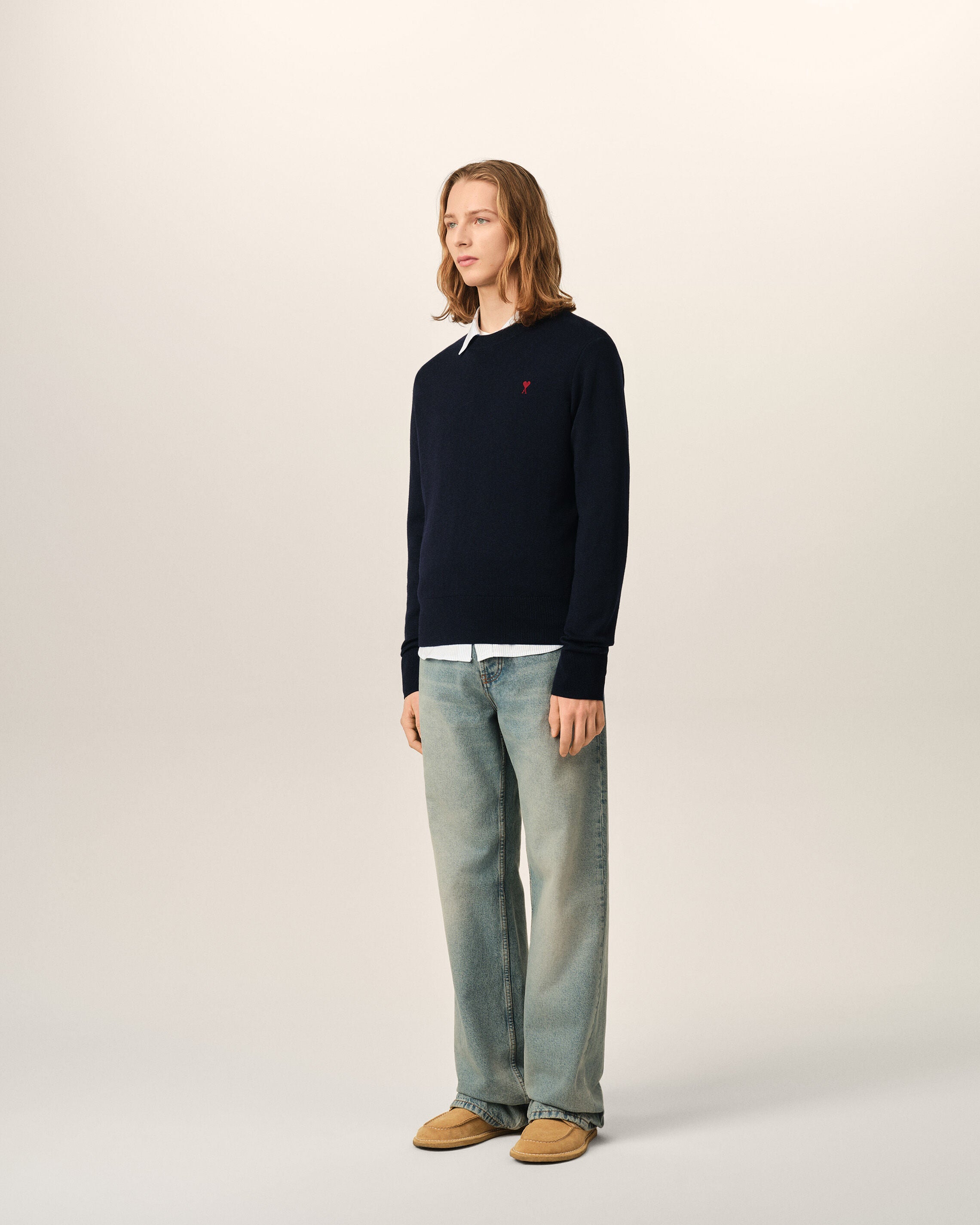 Blue crewneck wool sweater with Ami de Coeur - 6