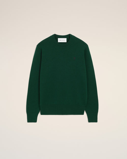 Green crewneck wool sweater with Ami de Coeur - BOTTLE GREEN/BLACK - Ami Paris