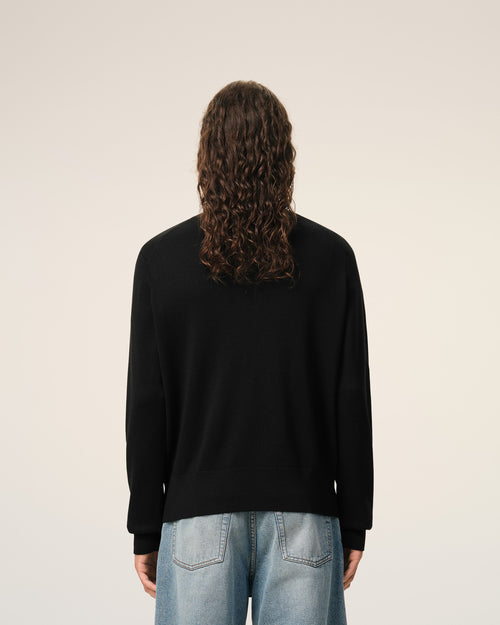Black Wool Crewneck Sweater With Contrasted Ami De Coeur - Man - 5 - AMI Paris - Ami Paris