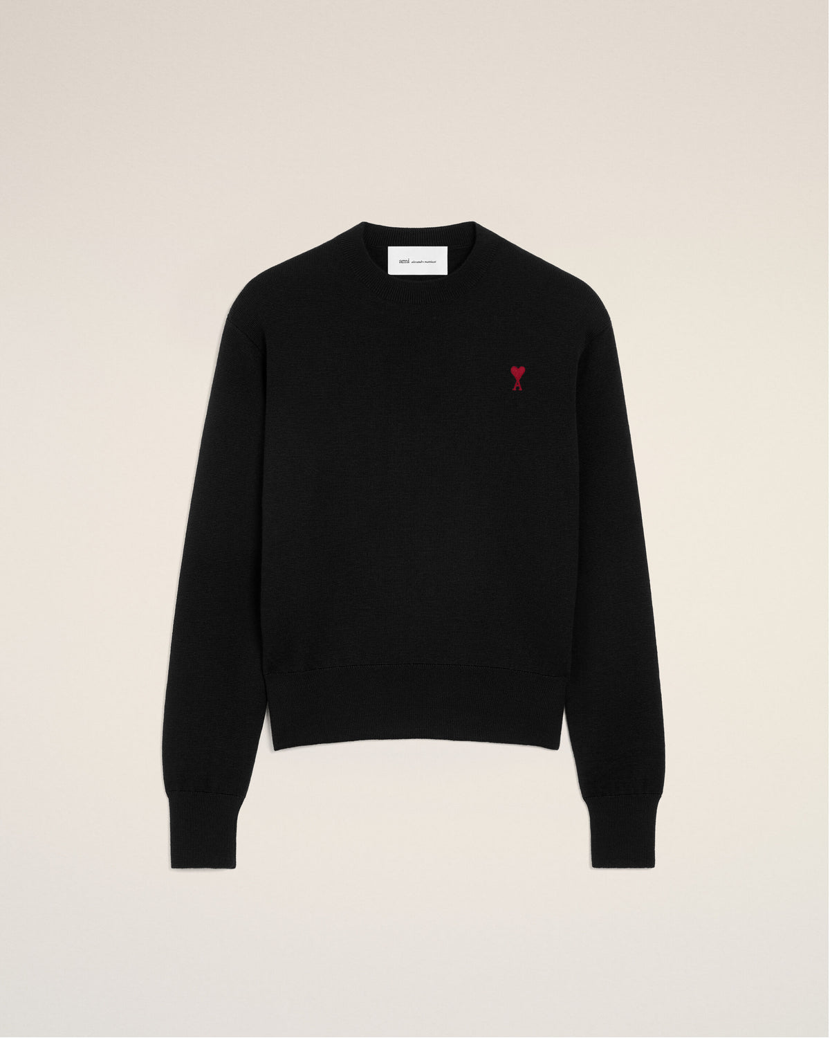 Black crewneck wool sweater with Ami de Coeur - 1