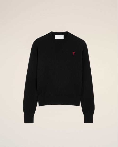 Black crewneck wool sweater with Ami de Coeur - Man - 1 - AMI Paris - Ami Paris