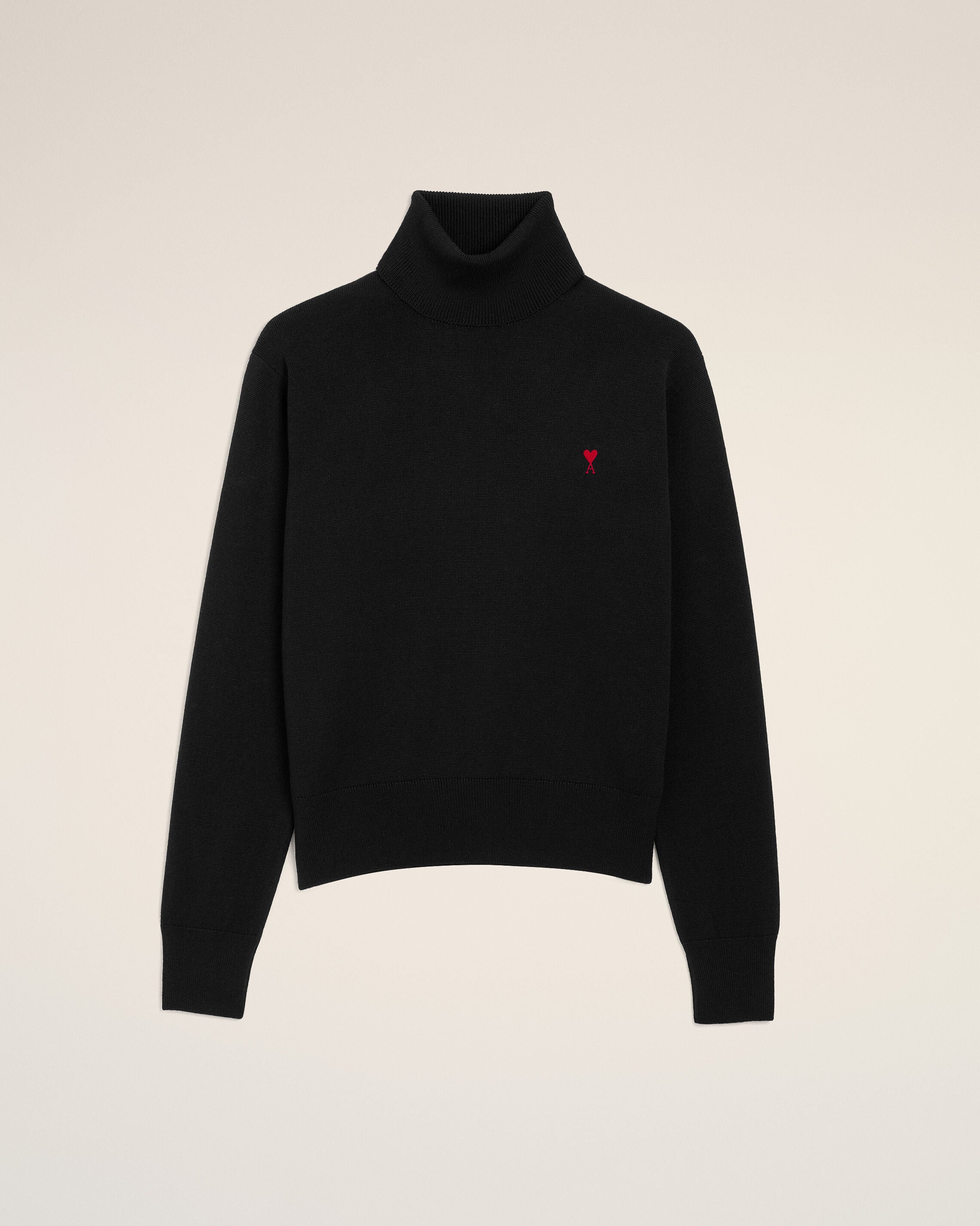 Black Wool Ami De Coeur Turtle Neck Sweater - 1