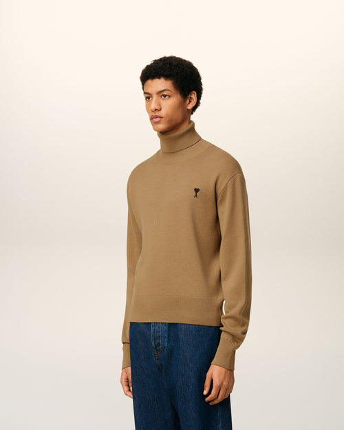 Maglione dolcevita Ami de Coeur in lana marrone - 6 - Ami Paris