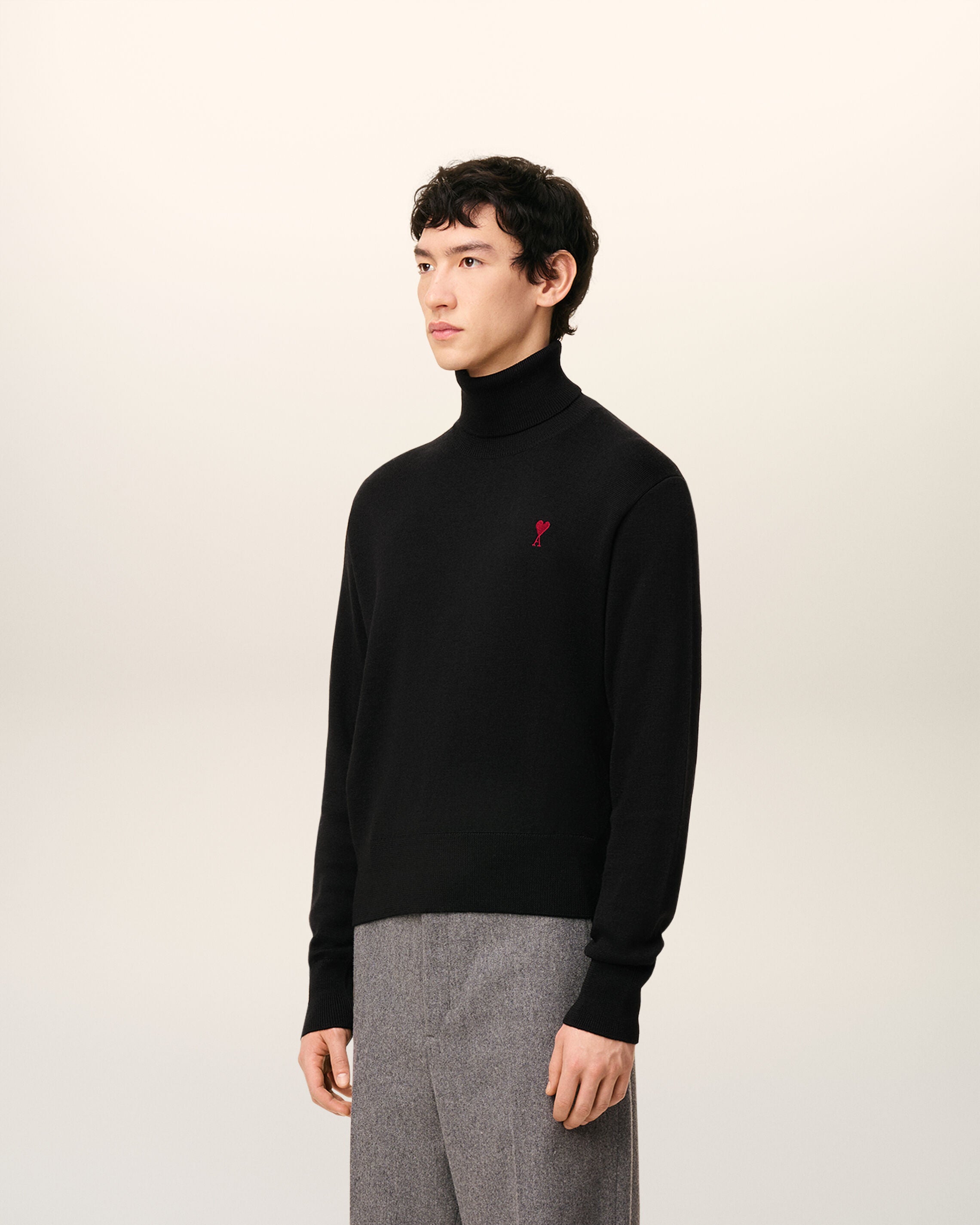BLACK/RED Black Wool Ami De Coeur Turtle Neck Sweater | AMI PARIS