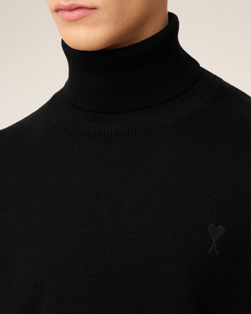 Black Wool Ami De Coeur Turtle Neck Sweater - Man - 4 - AMI Paris - Ami Paris