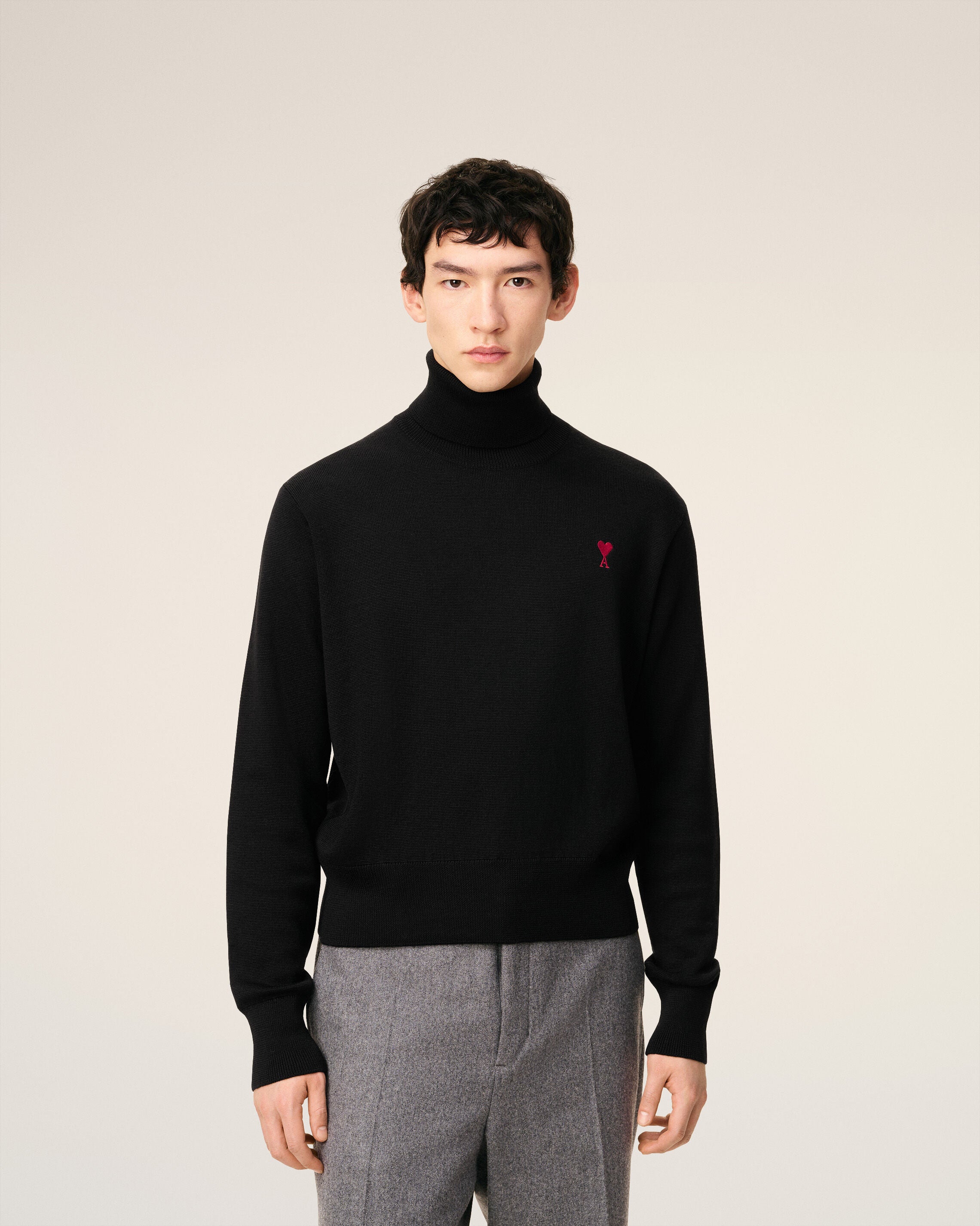 BLACK/RED Black Wool Ami De Coeur Turtle Neck Sweater | AMI PARIS