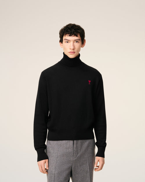 Black Wool Ami De Coeur Turtle Neck Sweater - 3 - Ami Paris