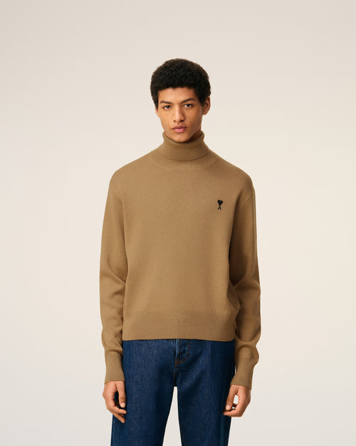 Maglione dolcevita Ami de Coeur in lana marrone - 3 - Ami Paris