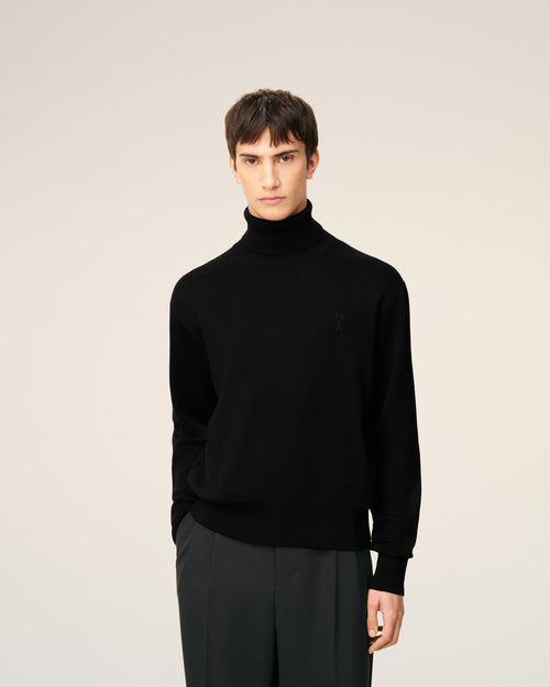 Black Wool Ami De Coeur Turtle Neck Sweater - Man - 3 - AMI Paris - Ami Paris