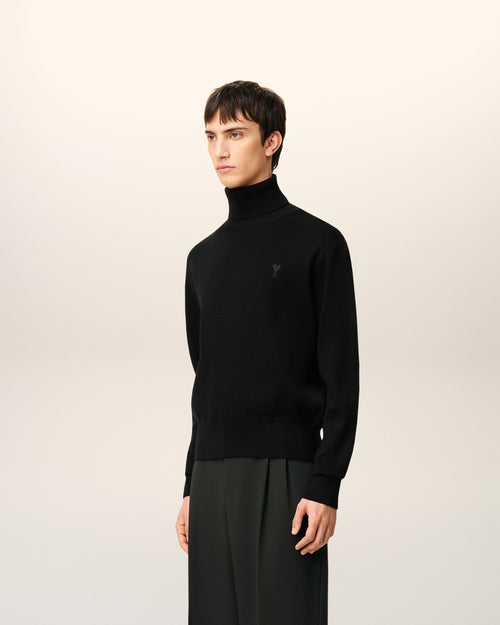 Black Wool Ami De Coeur Turtle Neck Sweater - 6 - Ami Paris