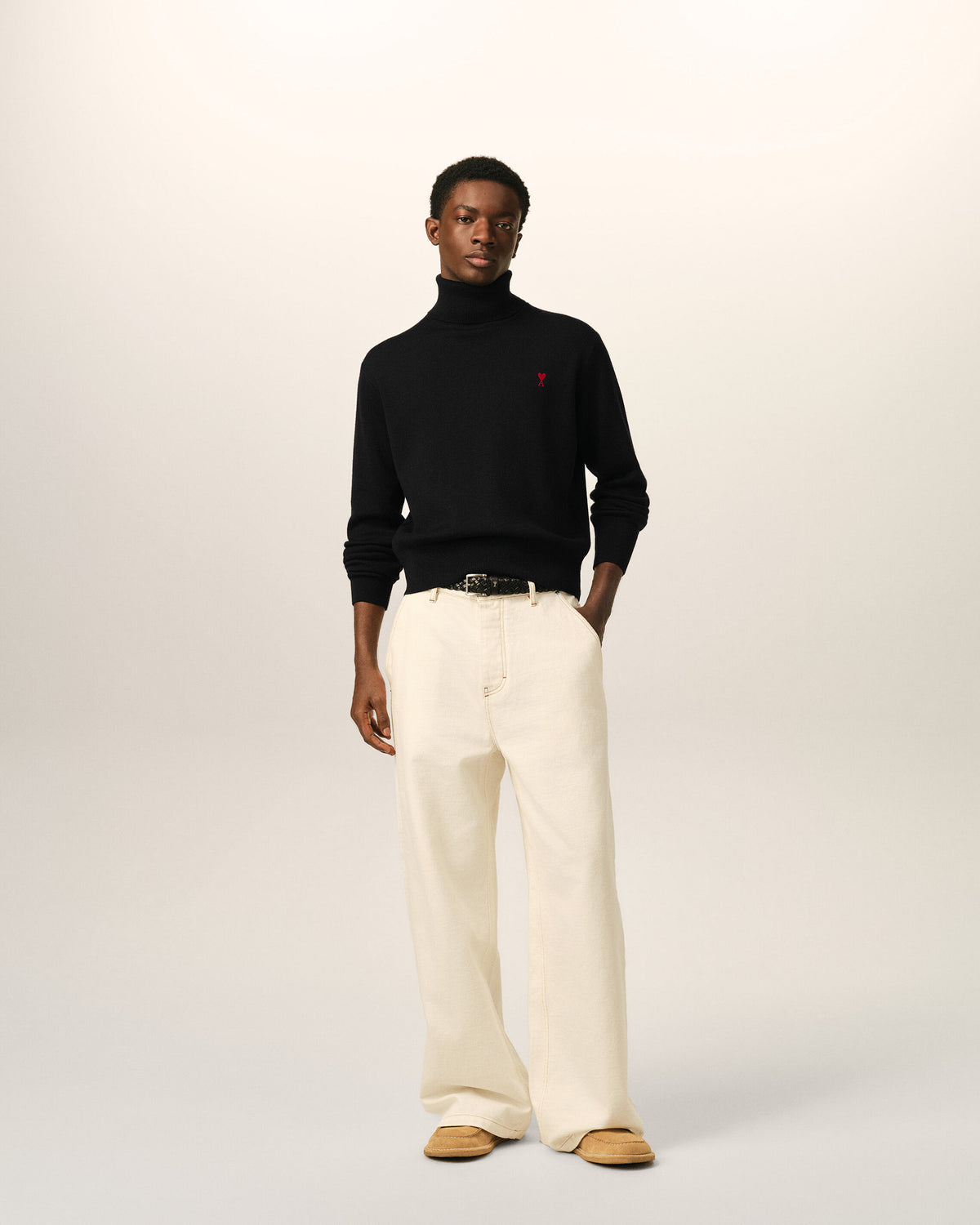 Black Wool Ami De Coeur Turtle Neck Sweater - 3