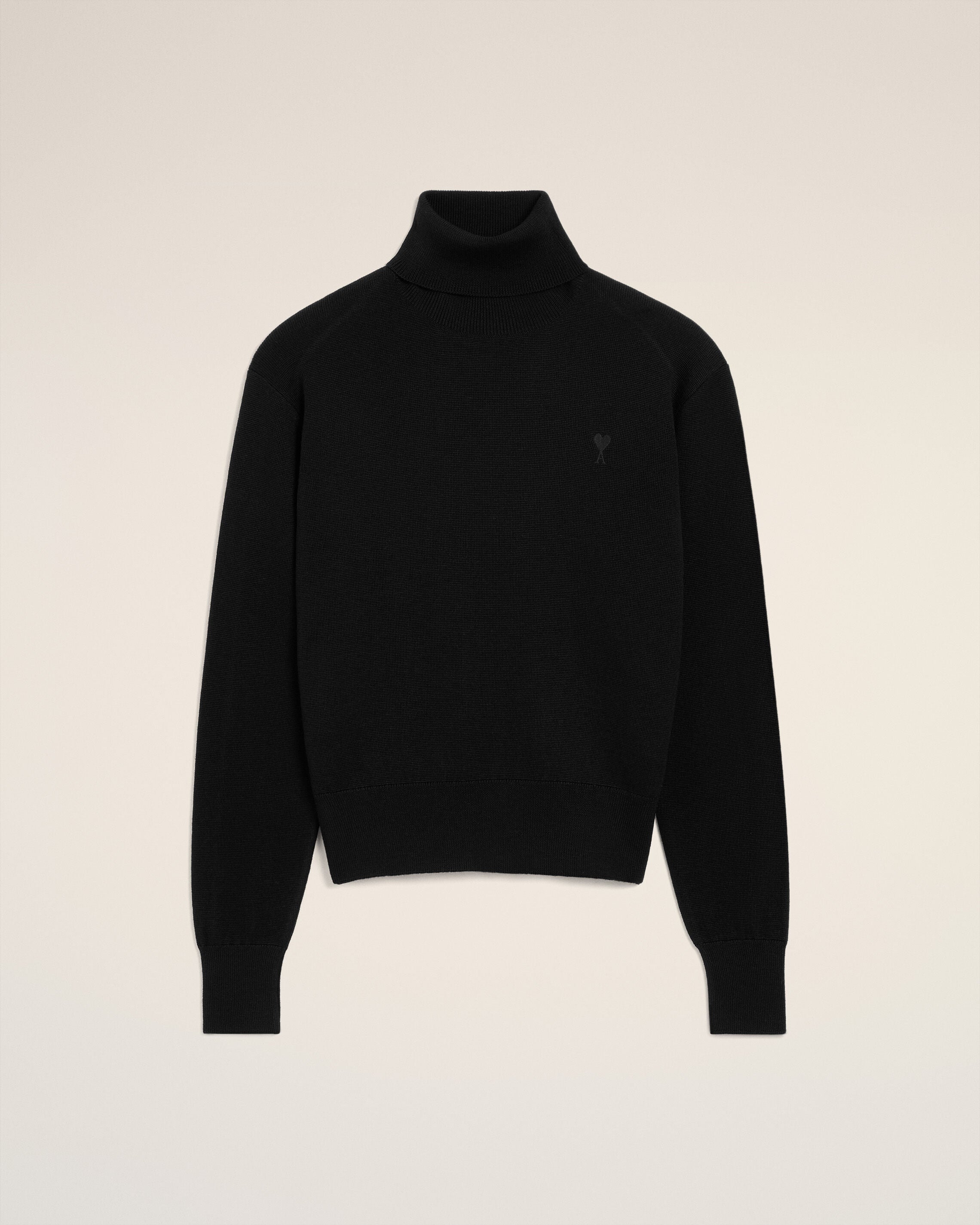 Black Wool Ami De Coeur Turtle Neck Sweater - 1