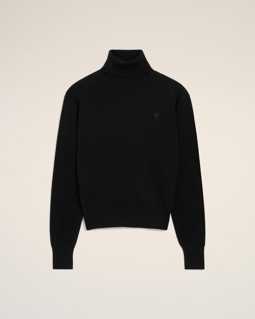 Black Wool Ami De Coeur Turtle Neck Sweater - BLACK/BLACK - Ami Paris