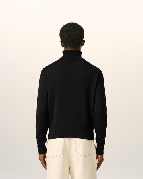 Black Wool Ami De Coeur Turtle Neck Sweater - Man - 5 - AMI Paris - Ami Paris