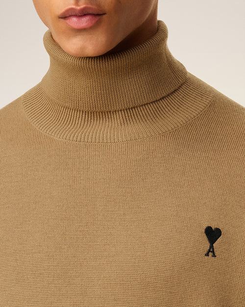 Maglione dolcevita Ami de Coeur in lana marrone - 4 - Ami Paris