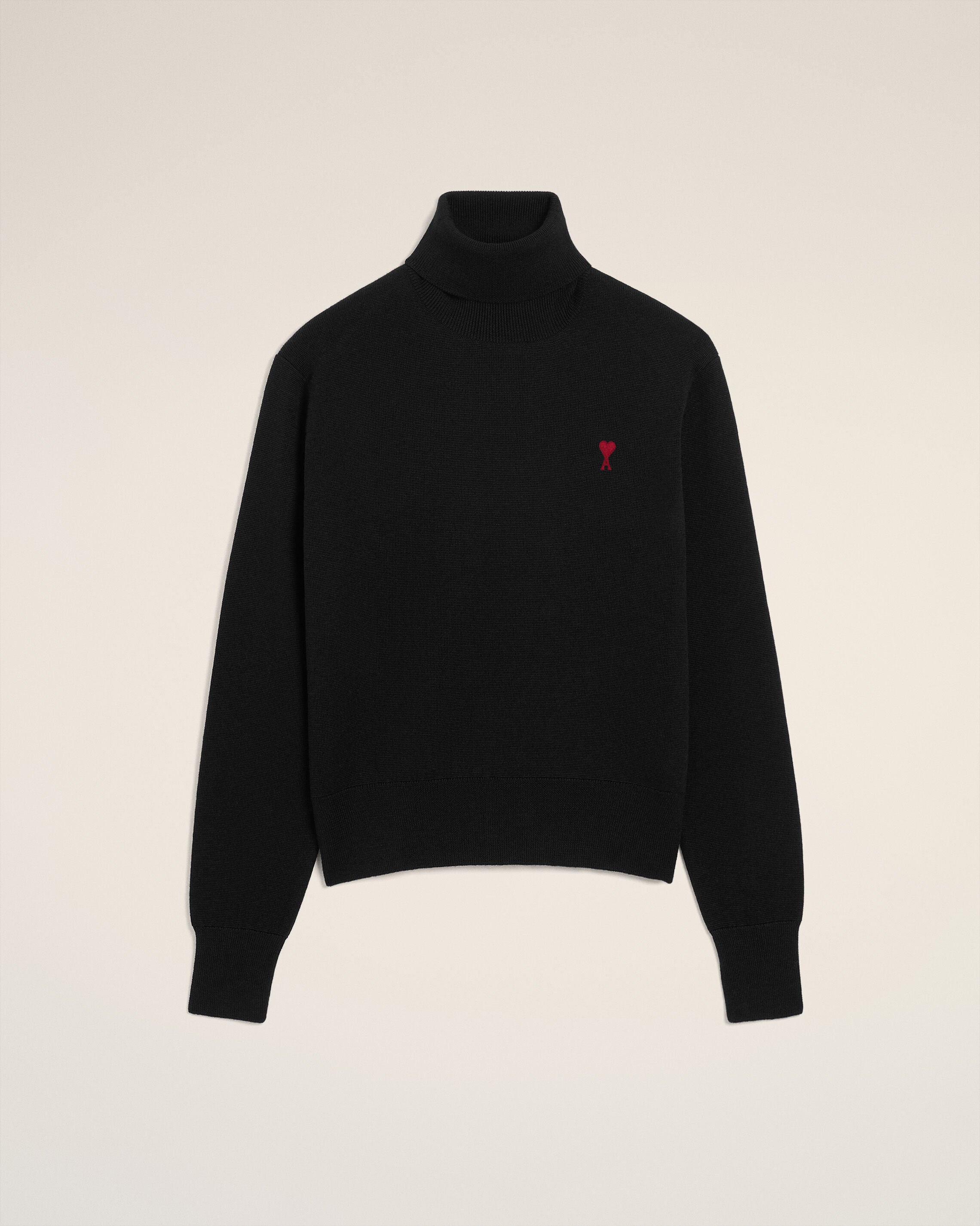 BLACK/RED Black Wool Ami De Coeur Turtle Neck Sweater | AMI PARIS