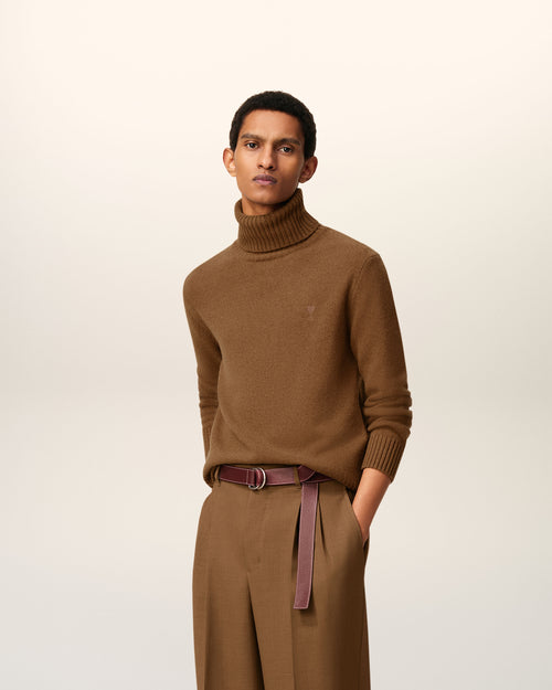 Brown Cashmere Ami De Coeur Turtle Neck Sweater - 1 - Ami Paris