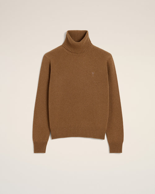 Jersey de cuello cisne Ami de Cœur de cachemira marrón - 2 - Ami Paris