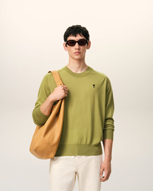 Pull Vert Col Rond Ami De Coeur en Laine - 2 - Ami Paris