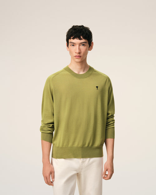 Maglione Ami De Coeur girocollo in lana verde - Uomo - 3 - AMI Paris - Ami Paris