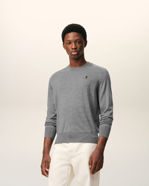 Grey Wool Crewneck Ami De Coeur Sweater - 2 - Ami Paris