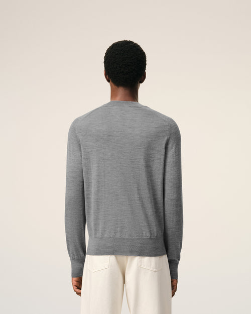 Grey Wool Crewneck Ami De Coeur Sweater - Man - 5 - AMI Paris - Ami Paris