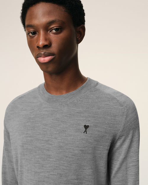 Maglione Ami De Coeur girocollo in lana grigia - Uomo - 4 - AMI Paris - Ami Paris