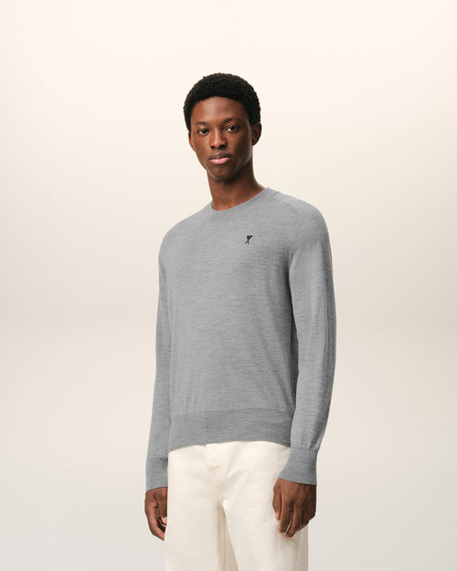 Maglione Ami De Coeur girocollo in lana grigia - Uomo - 6 - AMI Paris - Ami Paris