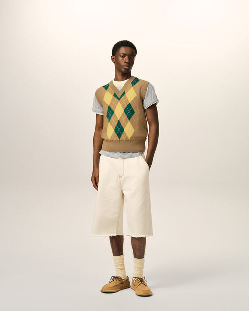 Brown Wool And Cotton Argyle Intarsia Sleeveless Sweater - Man - 3 - AMI Paris - Ami Paris