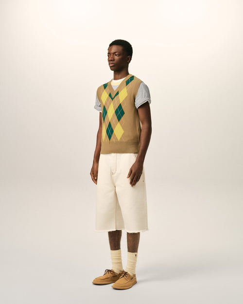Brown Wool And Cotton Argyle Intarsia Sleeveless Sweater - Man - 6 - AMI Paris - Ami Paris