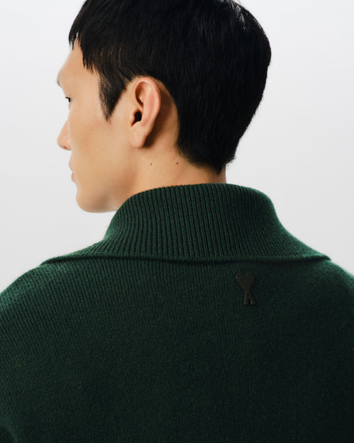 Green high buttoned collar wool sweater - Man - 4 - AMI Paris - Ami Paris