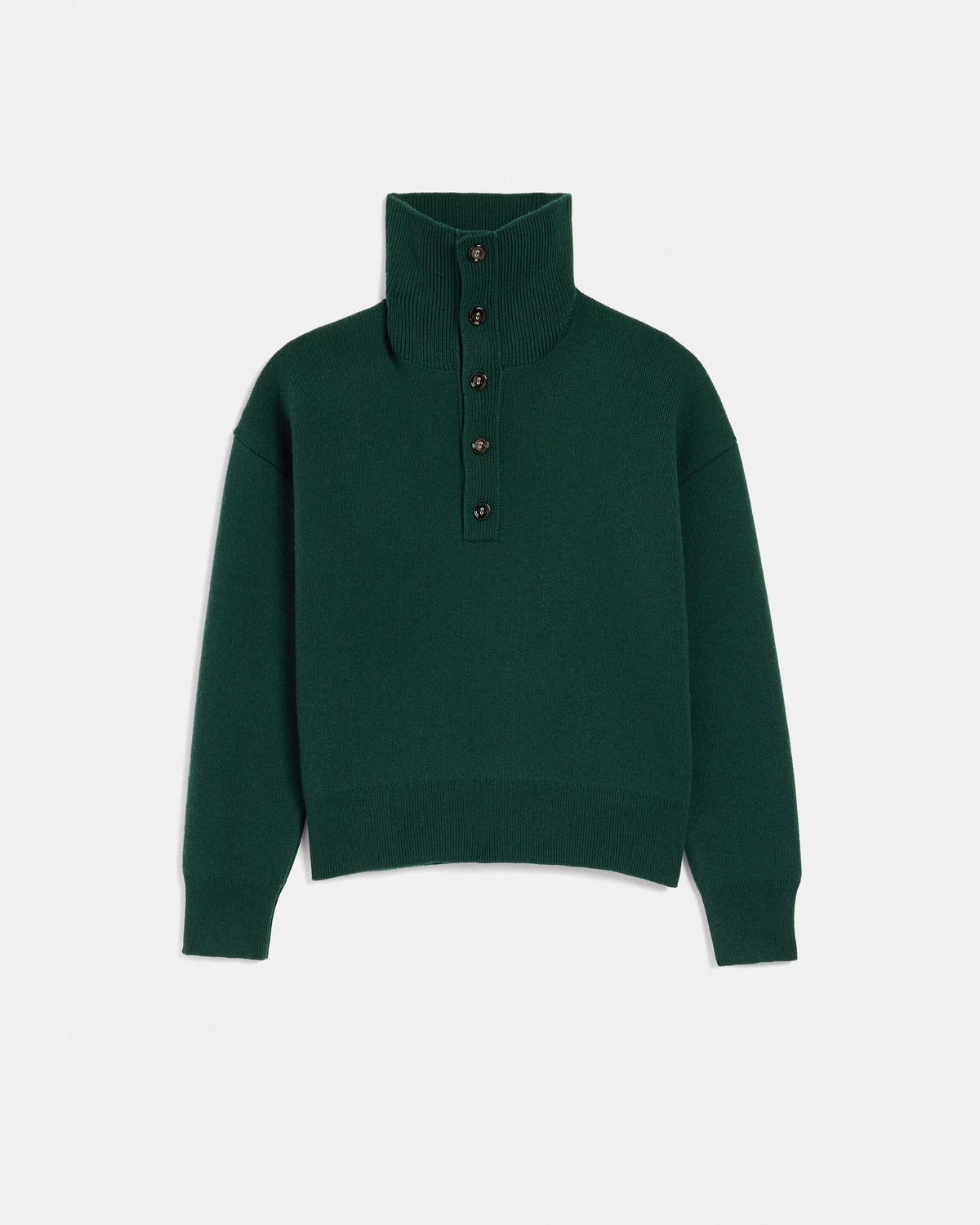 Green high buttoned collar wool sweater - 1