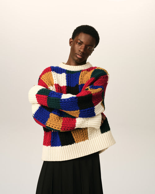 Pullover aus Wolle mit Rundhalsausschnitt und mehrfarbigem Karomuster - Herren - 2 - AMI Paris - Ami Paris
