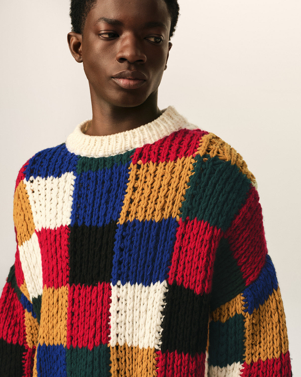 Pullover aus Wolle mit Rundhalsausschnitt und mehrfarbigem Karomuster - 4