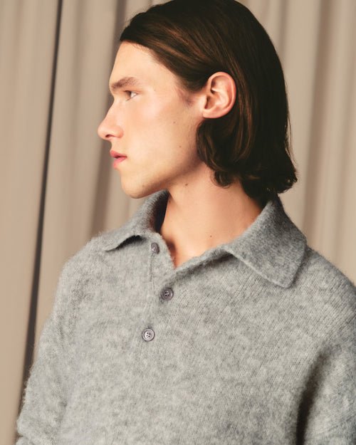 Grey Alpaca Ami Long Sleeves Polo - 7 - Ami Paris
