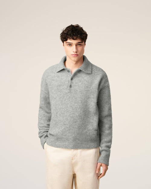 Grey Alpaca Ami Long Sleeves Polo - 3 - Ami Paris