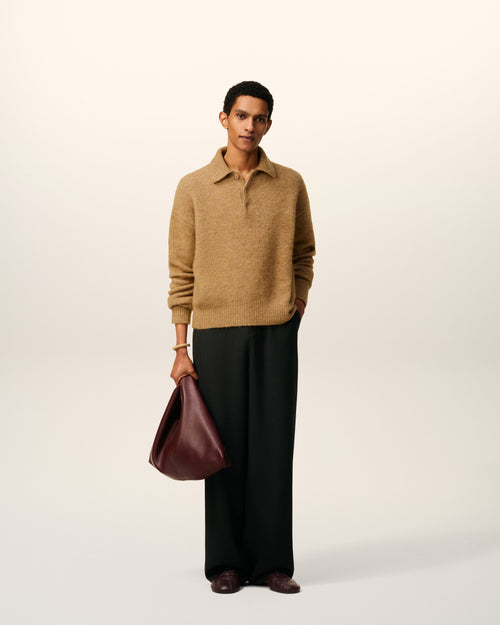 Brown Alpaca Ami Long Sleeves Polo - 1 - Ami Paris