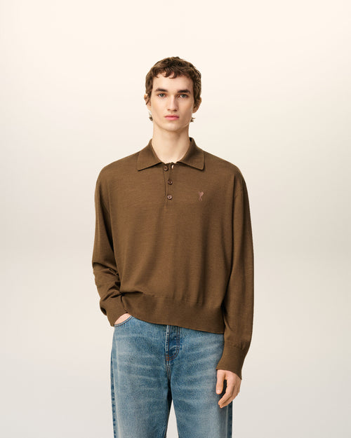 Brown Wool Ami De Coeur Polo - 1 - Ami Paris