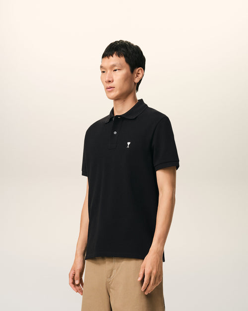 Black Cotton Short Sleeves Ami De Coeur Polo Shirt - 6 - Ami Paris