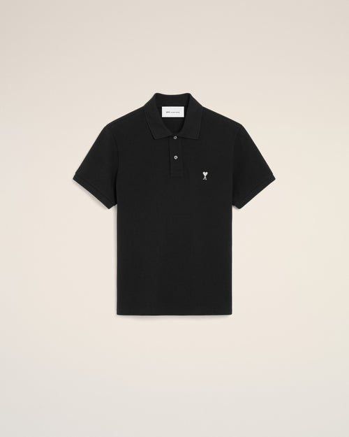 Black Cotton Short Sleeves Ami De Coeur Polo Shirt - BLACK/WHITE CREAM - Ami Paris