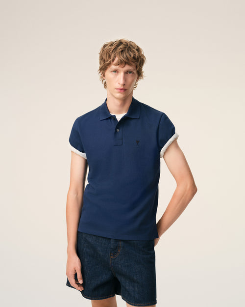 Blue Cotton Short Sleeves Ami De Coeur Polo Shirt - 3 - Ami Paris
