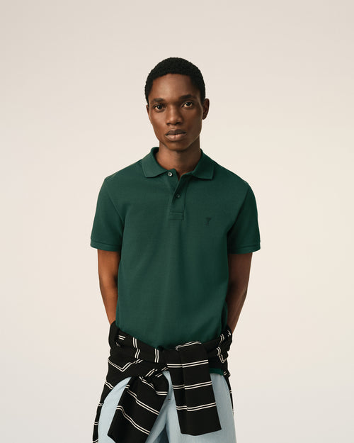 Green cotton polo with Ami de Coeur - 1 - Ami Paris