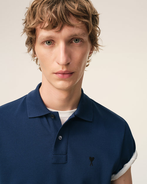 Blue Cotton Short Sleeves Ami De Coeur Polo Shirt - 4 - Ami Paris