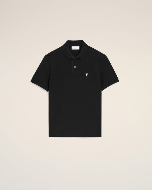 Black Cotton Short Sleeves Ami De Coeur Polo Shirt - BLACK/WHITE CREAM - Ami Paris