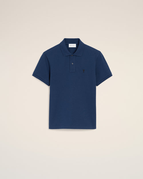 Blue Cotton Short Sleeves Ami De Coeur Polo Shirt - INK - Ami Paris