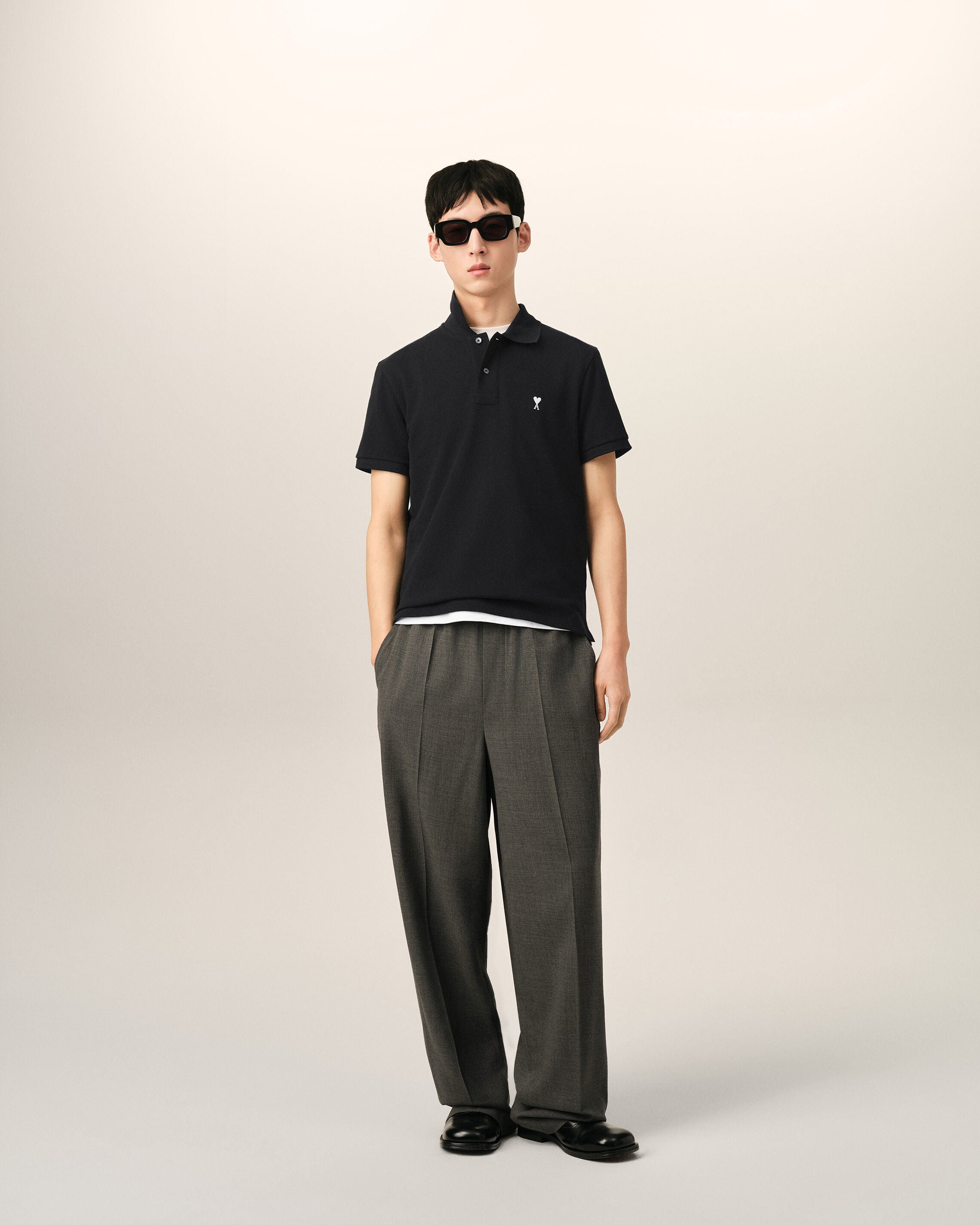 Polo de manga corta Ami de Cœur de algodón negro - 3