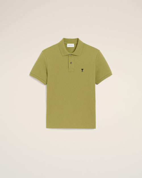 Green Cotton Short Sleeves Ami De Coeur Polo Shirt - MATCHA - Ami Paris